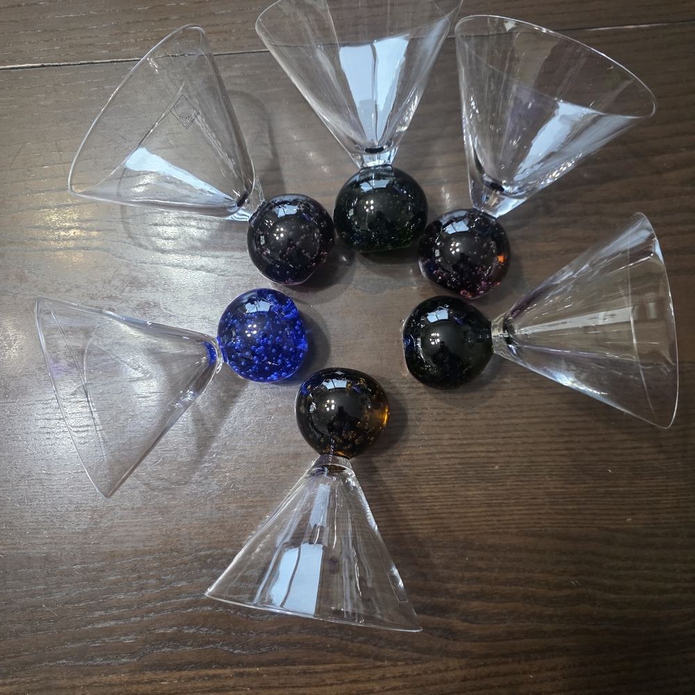 Elegant Glass Martini Set with Colorful Bases